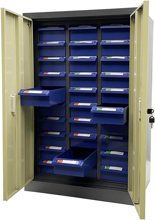 TECHTONGDA Bolt and Nut Tool Storage Cabinet 30 Drawers Parts Cabinet Contains Assortment KIT Metal Organization Shelves with Lock and Door