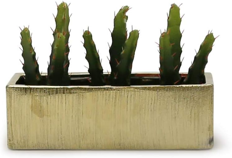 WGVI Long Rectangle Ceramic Planter Vase in Gold Etched 12' x 4' x 4'H, Block Rectangular Terrarium Box Pot, Flower Arrangement, Table top Centerpiece, Home Decor Storage Container, Bulk, 6 Pcs.