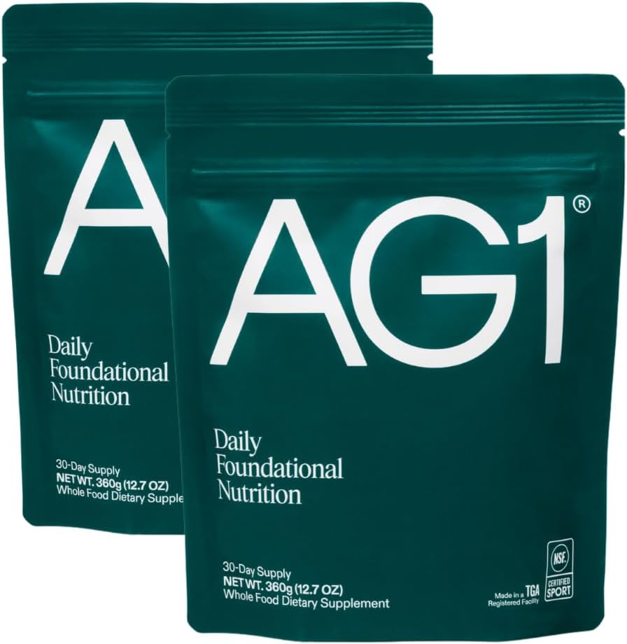 AG1 Greens Powder Supplement | Improve Gut Health | Multivitamin, Probiotic, Gluten Free, Vegan and Keto Friendly | 75 Vitamins (Athletic Greens) - 2 Pack, Classic Formula (30 Servings Per Pouch)