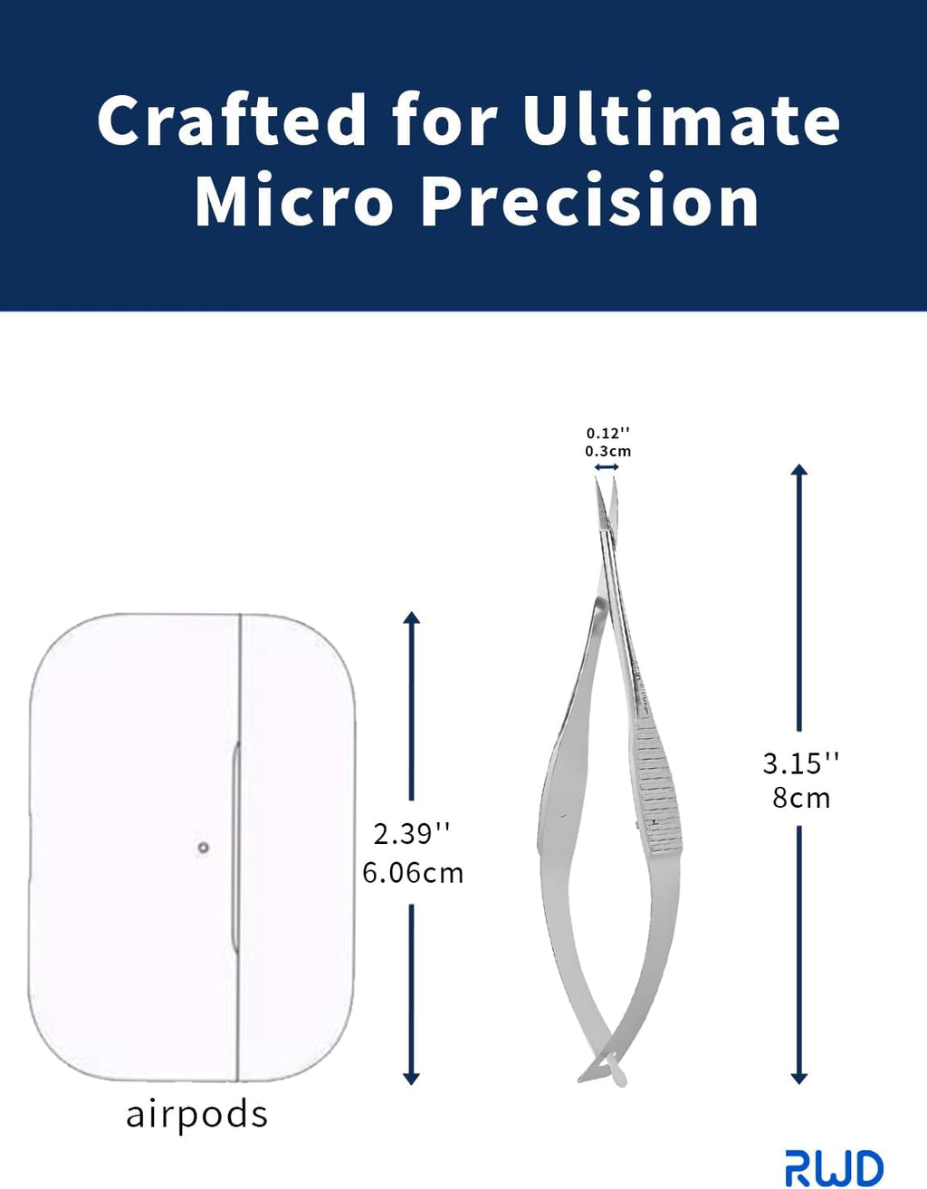 RWD VANNAS Micro Scissors, 3.2' Curved Fan Tip, Extra Sharp Spring Action Squeeze Scissors for Stitch Cutting, Embroidery, ENT, Eye, Skin, Dental, and Veterinary Surgery (8cm) - S11037-08