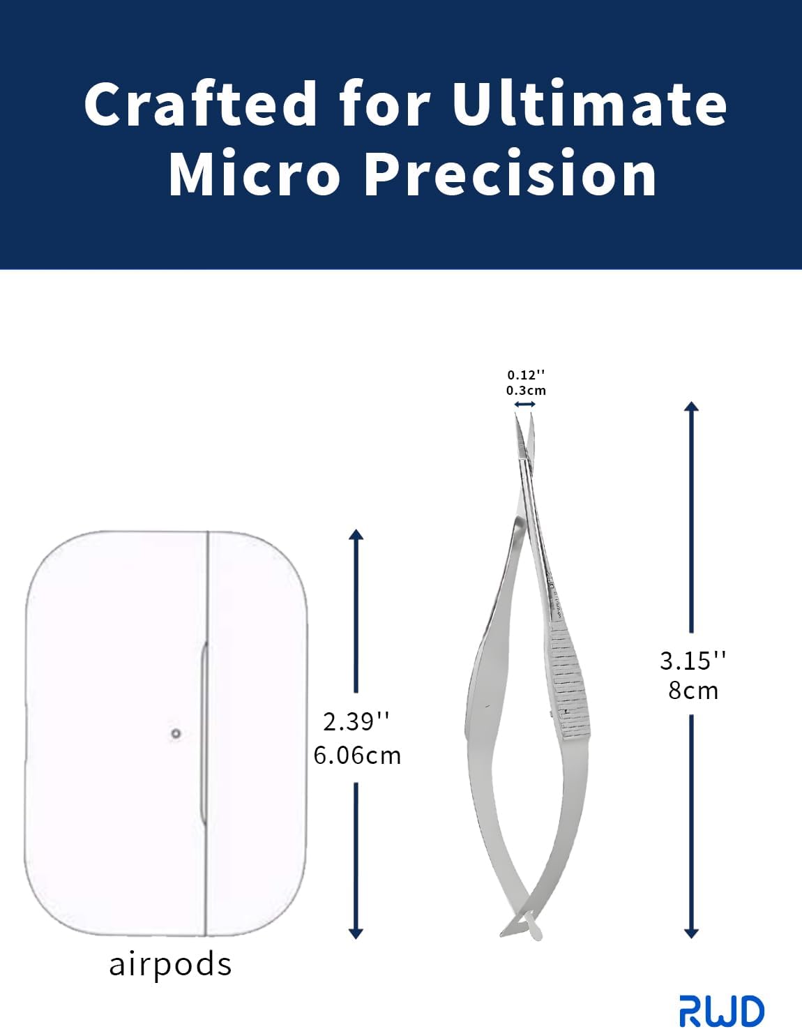 RWD VANNAS Micro Scissors, 3.2' Curved Fan Tip, Extra Sharp Spring Action Squeeze Scissors for Stitch Cutting, Embroidery, ENT, Eye, Skin, Dental, and Veterinary Surgery (8cm) - S11037-08