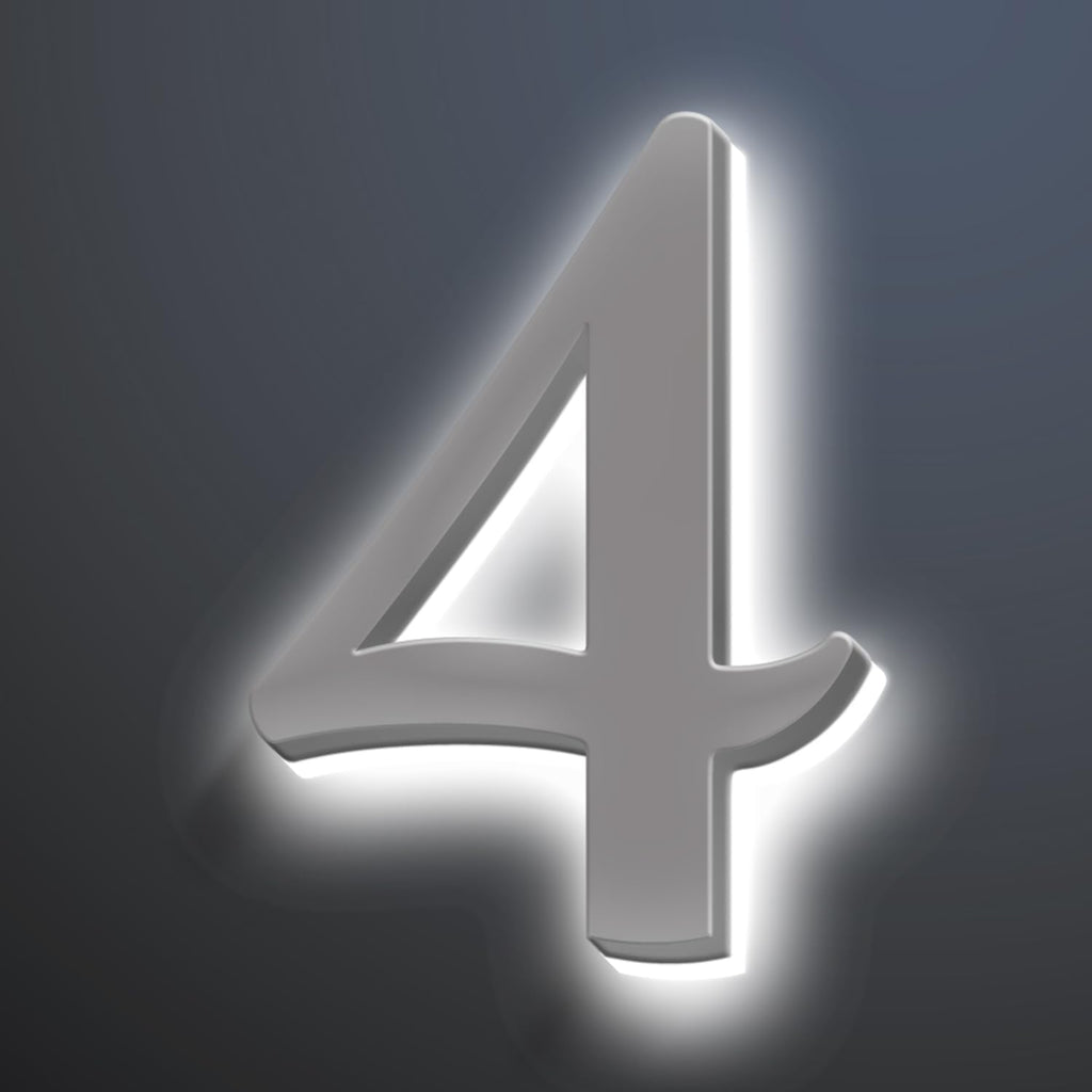 Backlit LED Address Number Get Noticed, 18 Inch Illuminated House Numbers, Lighted Up Home Address Number For Yard, Modern Metal Lighted House Number For Outside,4
