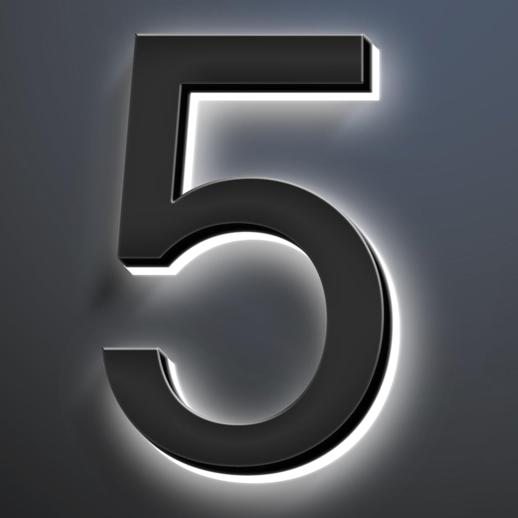 Backlit LED Illuminated Address Number Sign, Stainless Steel Hand-Polished For House Address Signs, Waterproof Modern Lighted House Numbers For Outside,16 Inch/400mm,5