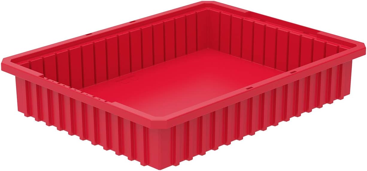 Akro-Mils 33224 Akro-Grid Plastic Slotted Dividable Modu Box Stackable Grid Storage Tote Container, (22-3/8-Inch L x 17-3/8-Inch W x 4-Inch H), (6 Pack), Red