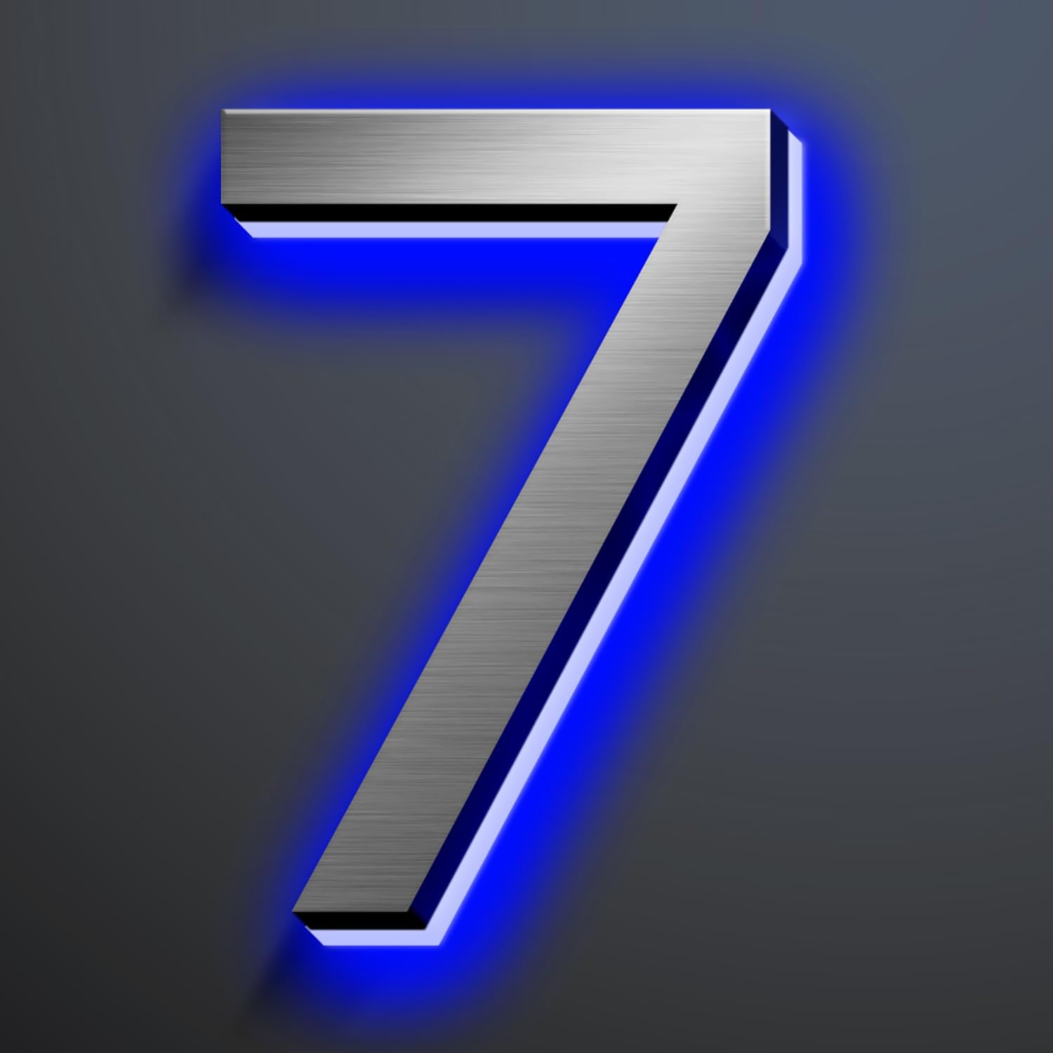 Illuminated House Numbers 18 Inch, Backlit Illuminated LED House Address Numbers For Outside, Modern Metal Lighted Address Numbers Signs, Brushed Silver, Blue Light,7