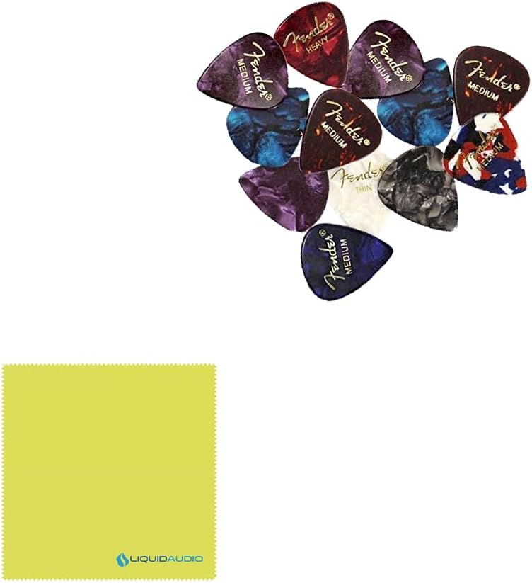 Fender Pre-Wired Strat® Pickguard, Tex-Mex SSS, Black - 0992343506 Bundle w/ 12-Pack Guitar Pick and Liquid Audio Polishing Cloth