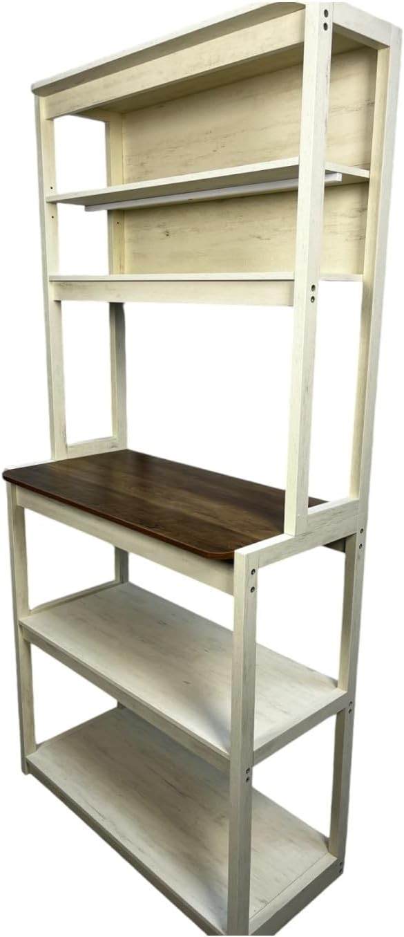 31.50' White & Rustic Brown 5-Tier Bakers Rack Particle Board Spacious Storage Display Kitchen Elegant