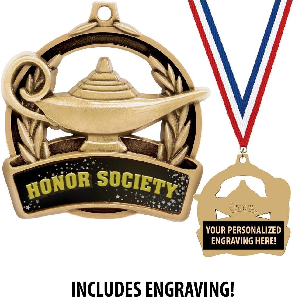 Honor Society Medals, 2' Lamp of Learning Honor Society Medal Awards with Custom Engraving Prime