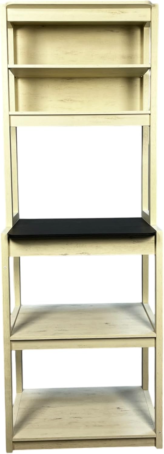 23.62' White and Black Color Bakers Rack for Kitchen with Storage, Coffee Bar, 5 Tier Kitchen Shelves, Microwave Stand