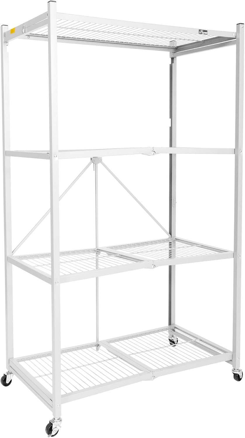 Origami R5 Foldable 4-Tier Garage Shelving Heavy Duty Shelving with Wheels, Metal Storage Rack Holds 1000 pounds, Garage Storage Rack & Organization, Storage Shelving (White, R5)