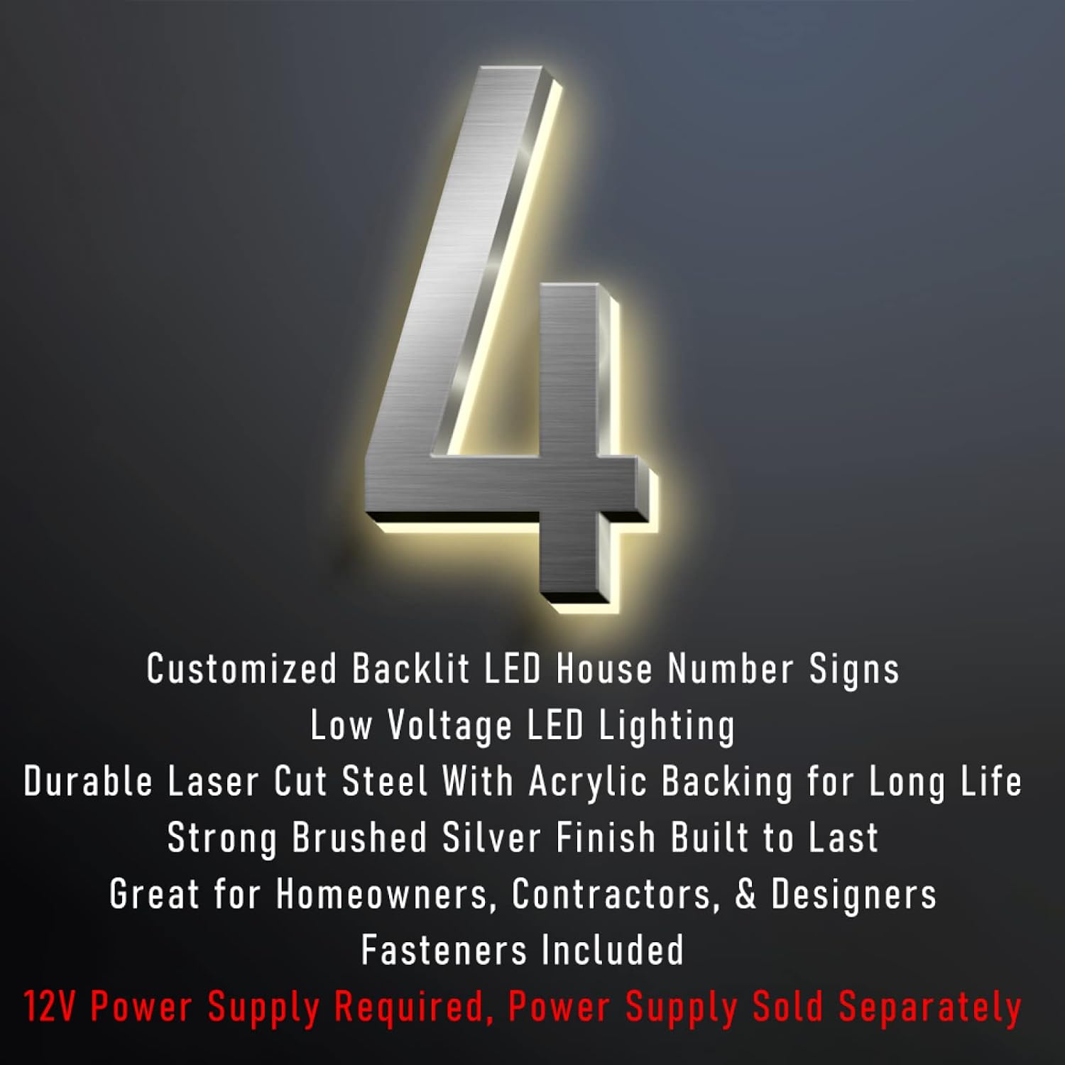 Backlit Illuminated LED Home Address Plaque For Outside 40CM Illuminated House Numbers Plaque Lighted Address Sign Plaque For House Wall Gate,W