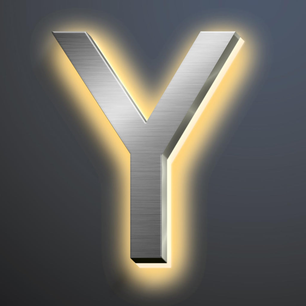 Backlit LED Illuminated Home Address Numbers, 16 Inch Illuminated House Numbers, Stainless Steel Hand-Polished For House Address Signs, Modern Lighted House Numbers,Y