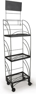14.5' w Wire Shelving Unit with Locking Wheels, 3 Display Levels, Retail Store Fixture Includes Removable Sign Holder (Black)