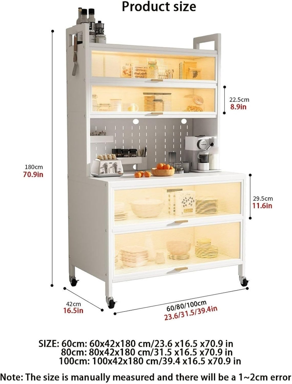 Kitchen Pantry Storage Cabinet Shelf Microwave 6-Tier Stand with Storage with Flip Door and Wheels Metal Sideboard Baker's Rack Coffee Pub for Spices Pots Pans ﻿,Living Room