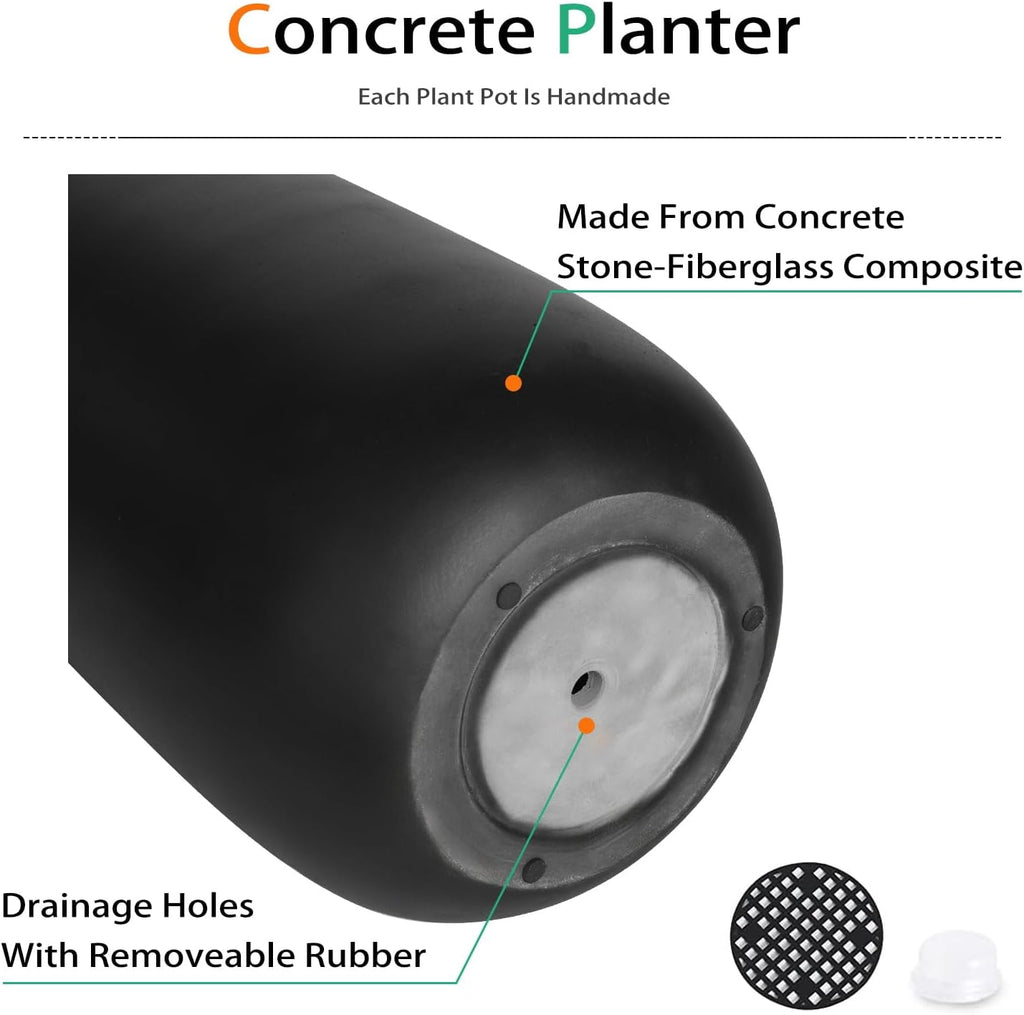 Heyzier Concrete Planter Outdoor Indoor, Large Tall Cement Plant Pots for Trees Flowers (Black, 22 inch) (Black, 22 inch)