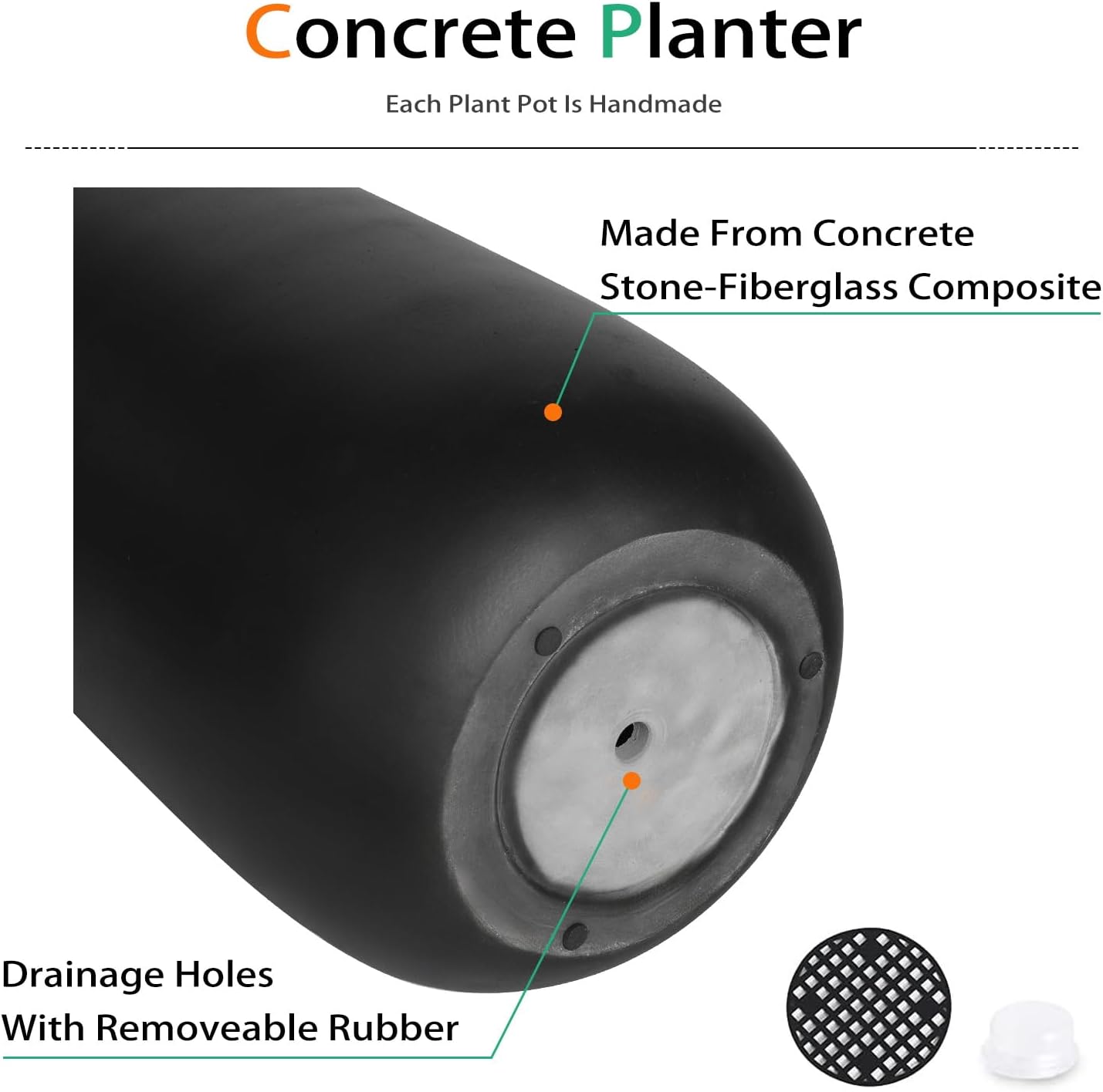 Heyzier Concrete Planter Outdoor Indoor, Large Tall Cement Plant Pots for Trees Flowers (Black, 22 inch) (Black, 22 inch)
