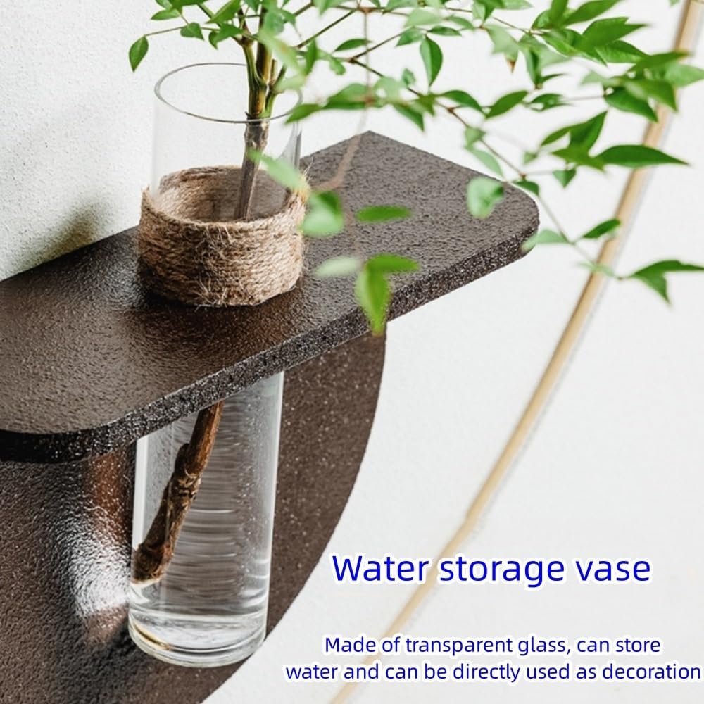 Sandstone Texture Wall Art with Planter, Modern 3D Visual Effect Wall Decor with Water Storage Vase, Handcrafted Home Decor for Living Room, Office(Black,Medium)