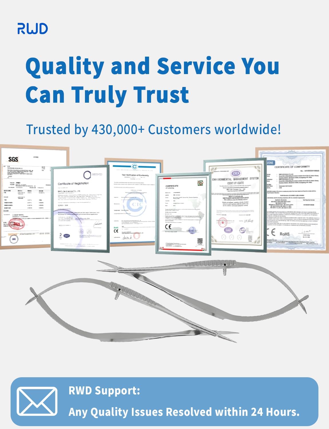RWD VANNAS Micro Scissors, 3.2' Straight Tapered Tip, Extra Sharp Spring Action Squeeze Scissors for Stitch Cutting, Embroidery, ENT, Eye, Skin, Dental, and Veterinary Surgery (8cm) - S11001-08