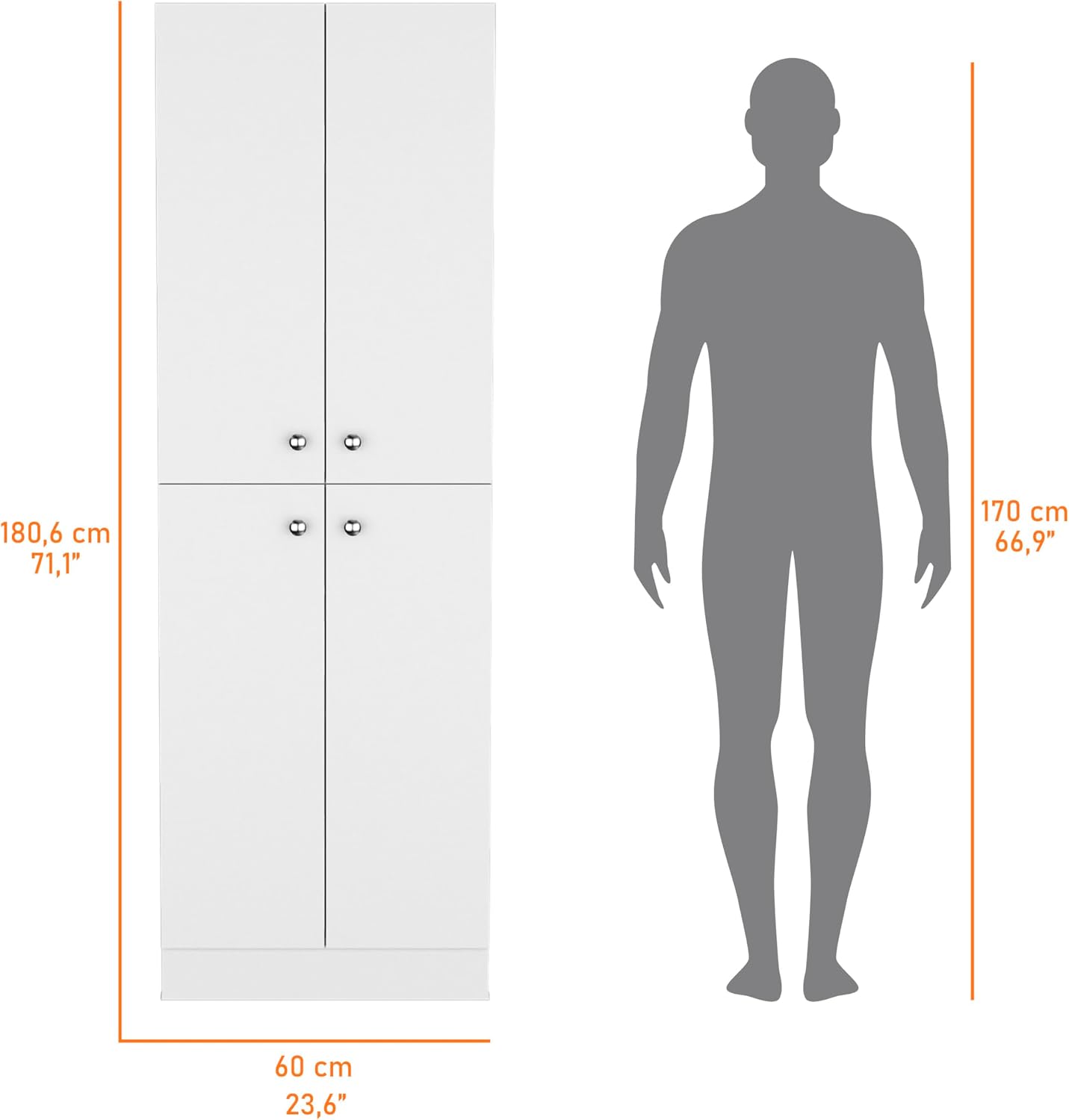 71' 4-Door Freestanding Storage Cabinet, Kitchen Storage Bakers Rack with Hidden Shelves, Utility Food Cupboard with Stylish Design for Home Kitchen, White