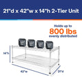 Shelving Inc. 21' d x 42' w x 14' h Chrome Wire Shelving with 2 Tier Shelves, Weight Capacity 800lbs Per Shelf