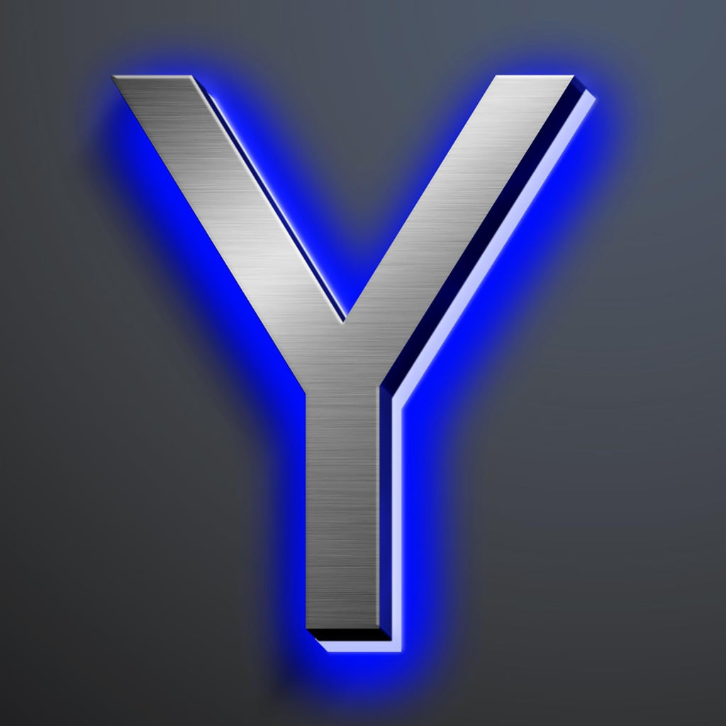 Illuminated House Numbers 18 Inch, Backlit Illuminated LED House Address Numbers For Outside, Modern Metal Lighted Address Numbers Signs, Brushed Silver, Blue Light,Y