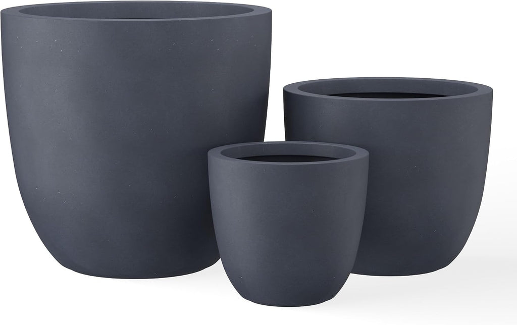 Kante 18',14',10' Dia Concrete Round Planters (Set of 3), Outdoor Indoor Large Planter Pots with Drainage Hole and Rubber Plug for Home Patio Garden, Charcoal