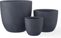 Kante 18',14',10' Dia Concrete Round Planters (Set of 3), Outdoor Indoor Large Planter Pots with Drainage Hole and Rubber Plug for Home Patio Garden, Charcoal