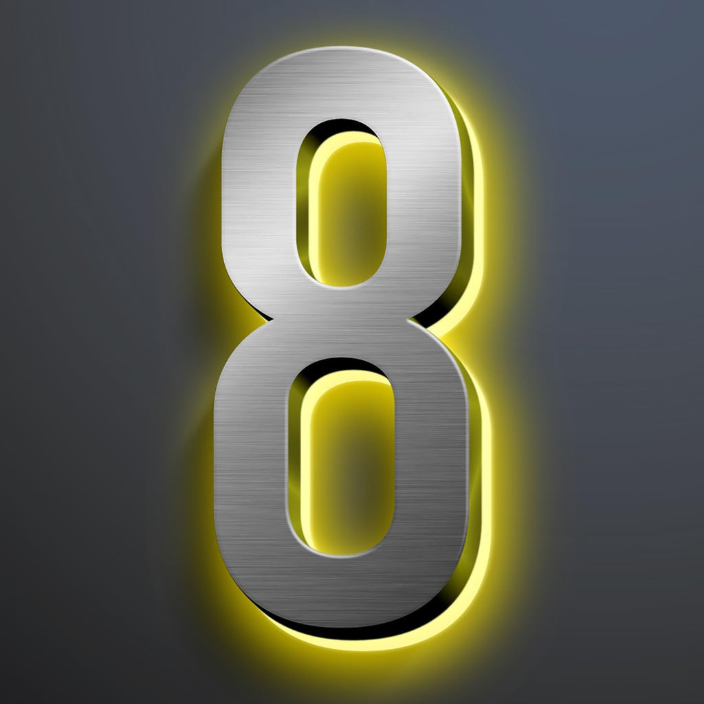 Backlit Illuminated LED Home Address Numbers, Up-Scale Modern Look, Stainless Steel Hand-Polished For House Address Signs, Lighted House Number For Outside,18 Inch/450mm,8