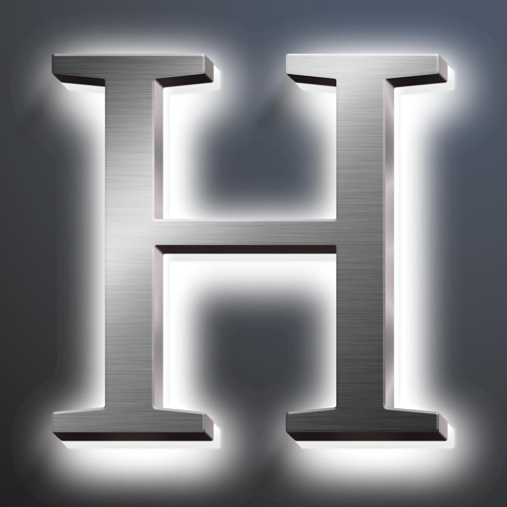 Backlit LED Illuminated Home Address Numbers 16', Large Modern Stainless Steel Illuminated House Numbers For Outside, Lighted Address Signs For A Stylish Look,H