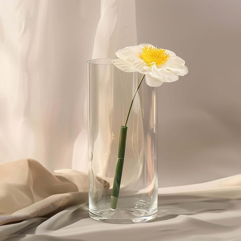 Efavormart 12 Pack | 10' Round Heavy Duty Clear Cylinder Glass Vases, Tall Flower Vase