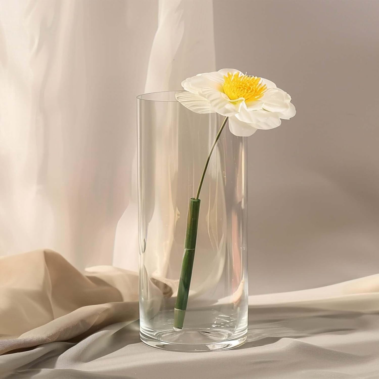 Efavormart 12 Pack | 10' Round Heavy Duty Clear Cylinder Glass Vases, Tall Flower Vase
