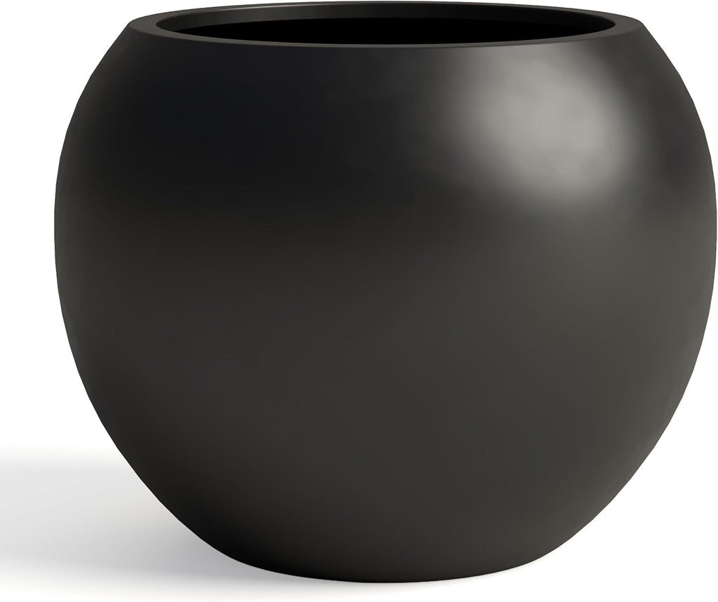DTY Premium Mt Sherman Fiberstone Sphere Planter for Indoor Outdoor Use, Round Pot for Olive Tree, Lightweight, Smooth Finishes. 2 Extra Coco Mats. Black, Large 21.1'' D x 16.7'' H. 14.6' Pot Opening