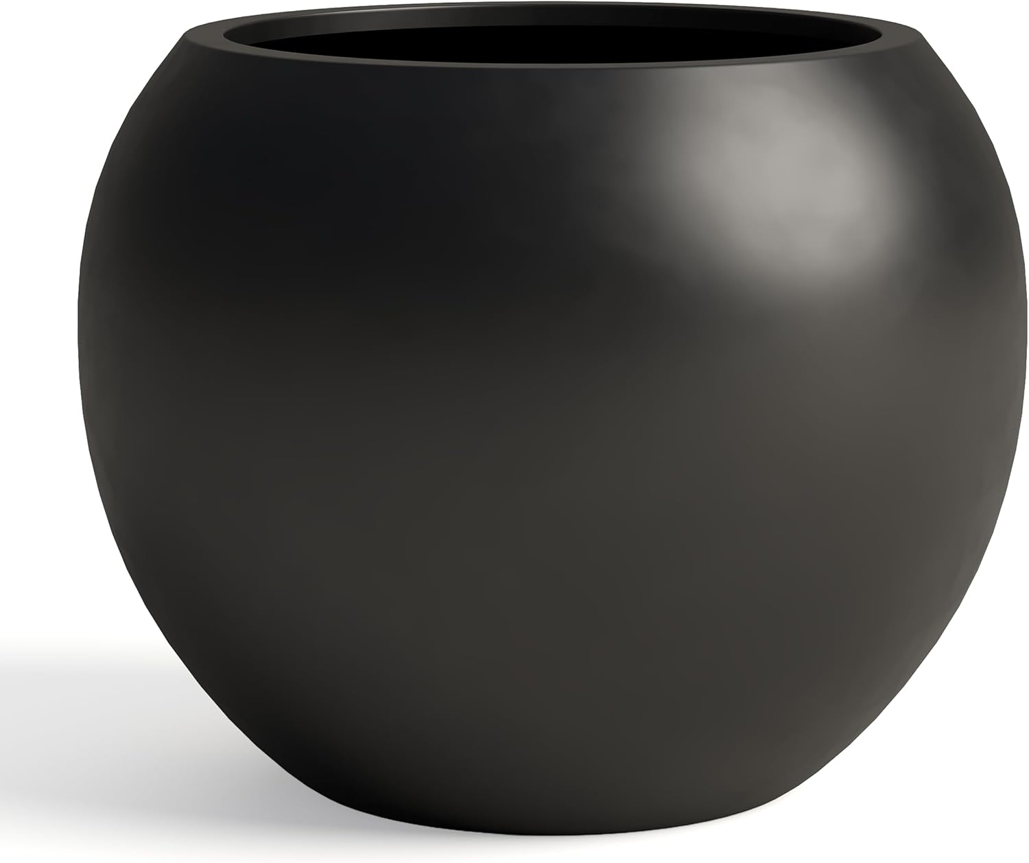 DTY Premium Mt Sherman Fiberstone Sphere Planter for Indoor Outdoor Use, Round Pot for Olive Tree, Lightweight, Smooth Finishes. 2 Extra Coco Mats. Black, Large 21.1'' D x 16.7'' H. 14.6' Pot Opening