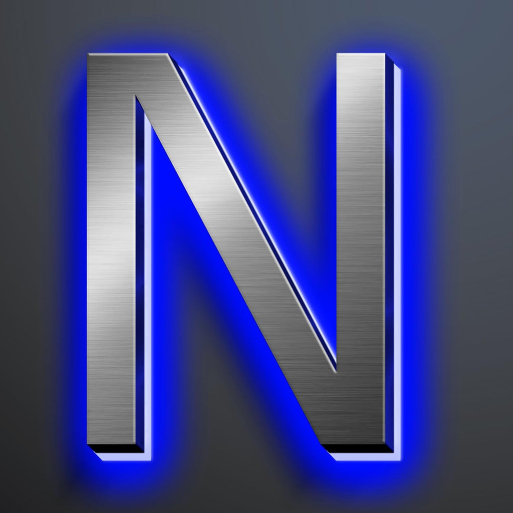 Illuminated House Numbers 18 Inch, Backlit Illuminated LED House Address Numbers For Outside, Modern Metal Lighted Address Numbers Signs, Brushed Silver, Blue Light,N