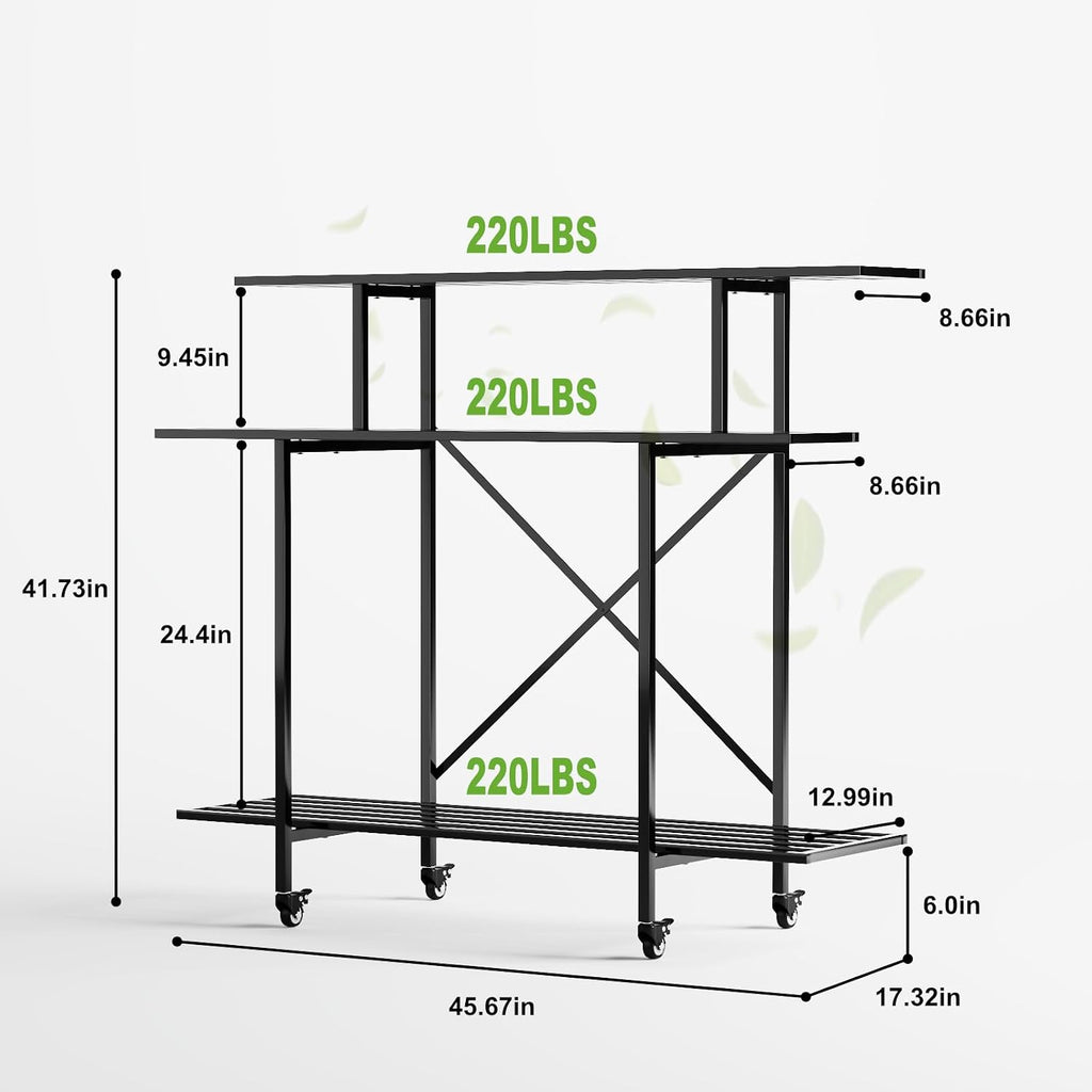 Zhongma 3 Tier Heavy Duty Plant Stand with Wheels (L45.67xW17.32xH41.73 with Wheels)