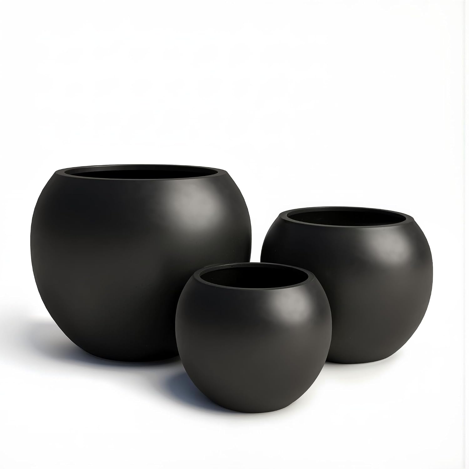 DTY Premium Mt Sherman Fiberstone Sphere Planter for Indoor Outdoor Use, Round Pot for Olive Tree, Lightweight, Smooth Finishes. 2 Extra Coco Mats. Black, Large 21.1'' D x 16.7'' H. 14.6' Pot Opening