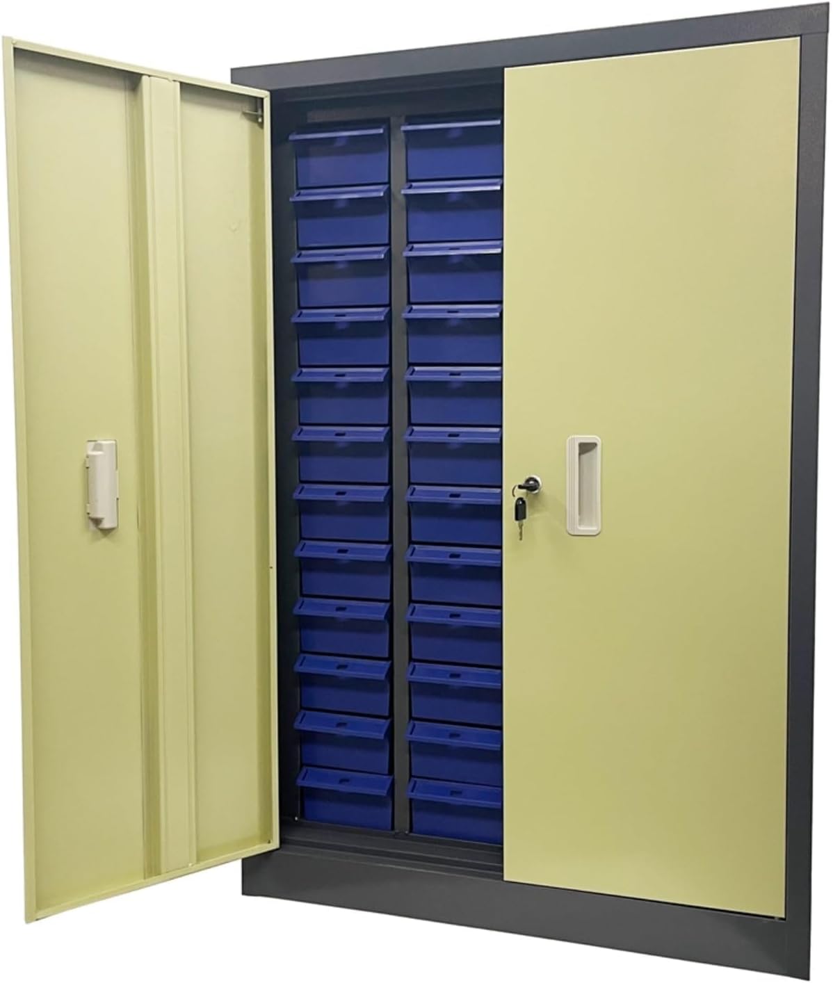 Parts Cabinet 48 Drawers, Plastic Bolt and Nut Tool Storage Cabinet, Hardware Organizer Box with Door for Storing Sample
