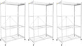 Origami 3-Pack R5 Storage Rack, 4-Tier Heavy-Duty Foldable Steel Shelf with Wheels, White