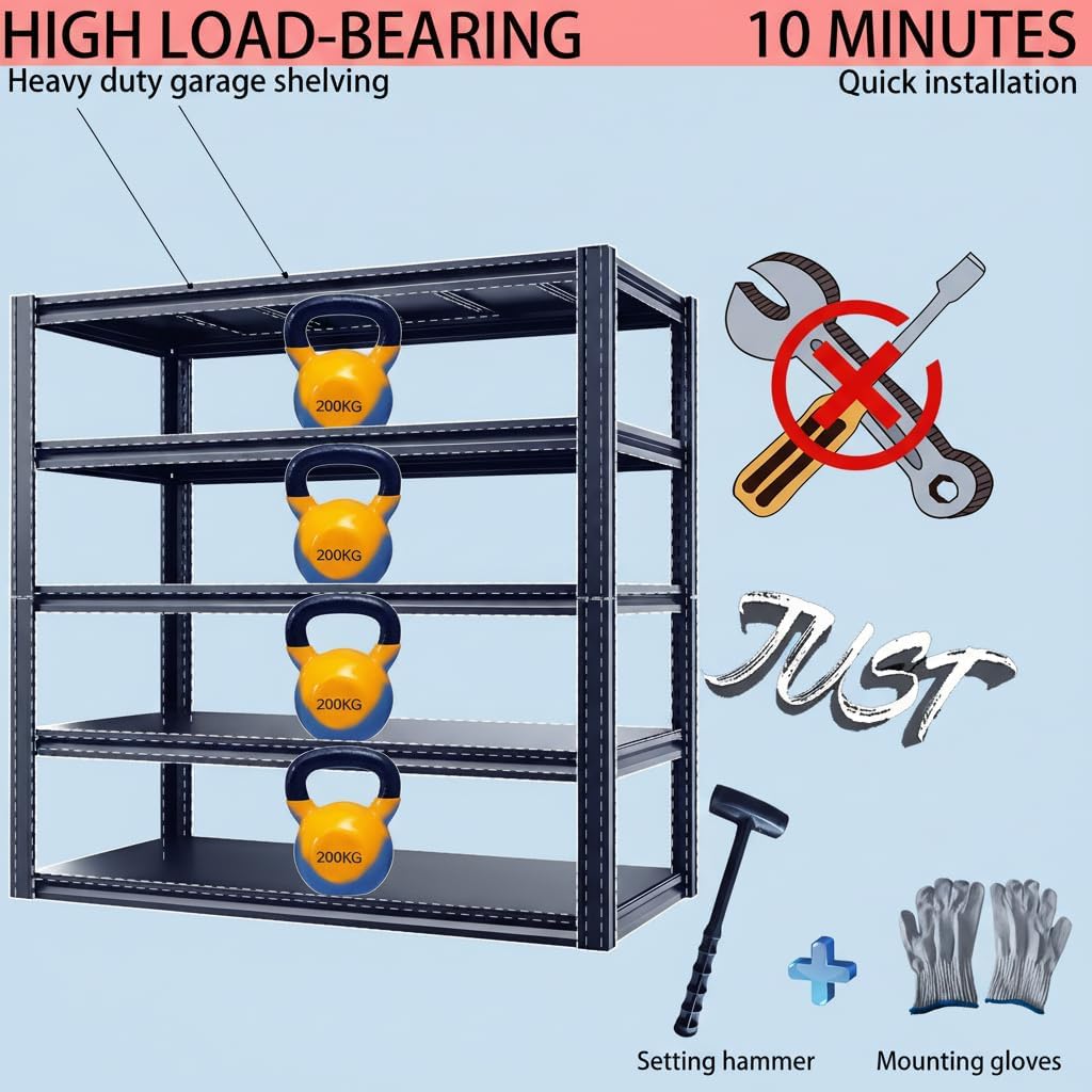 Metal Shelving Adjustable Shelves Heavy Duty Garage Storage Shelving Unit Black Steel for Office Garage Classroom Warehouse Studio 84' H x 59.5' W x 23.6' D 4200LBS 6-Tier