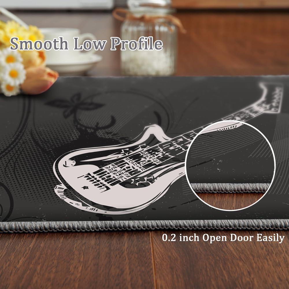 Modern Art Guitar Rug 6x8 Large Area Rugs Retro Black Music Rugs Ultra Soft Non Slip Washable Carpet for Teens Boys Girls Kids Living Room Bedroom Nursery Study Office Hallway