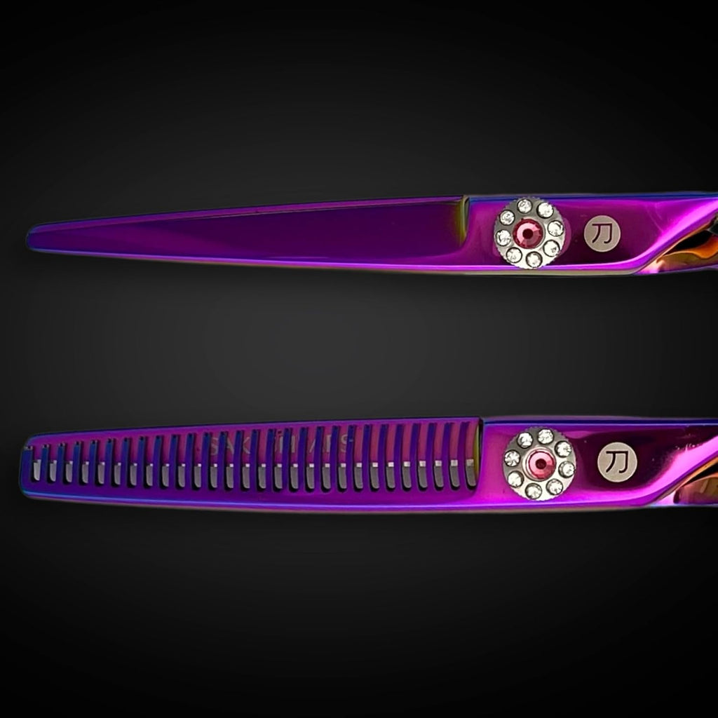 Swivel 5.5' Saki Kohana Pink Hair Shear Set (Swivel Cutting Shears, Swivel Thinning Shears, Razor, Case) - 440C Steel - For Professional Use