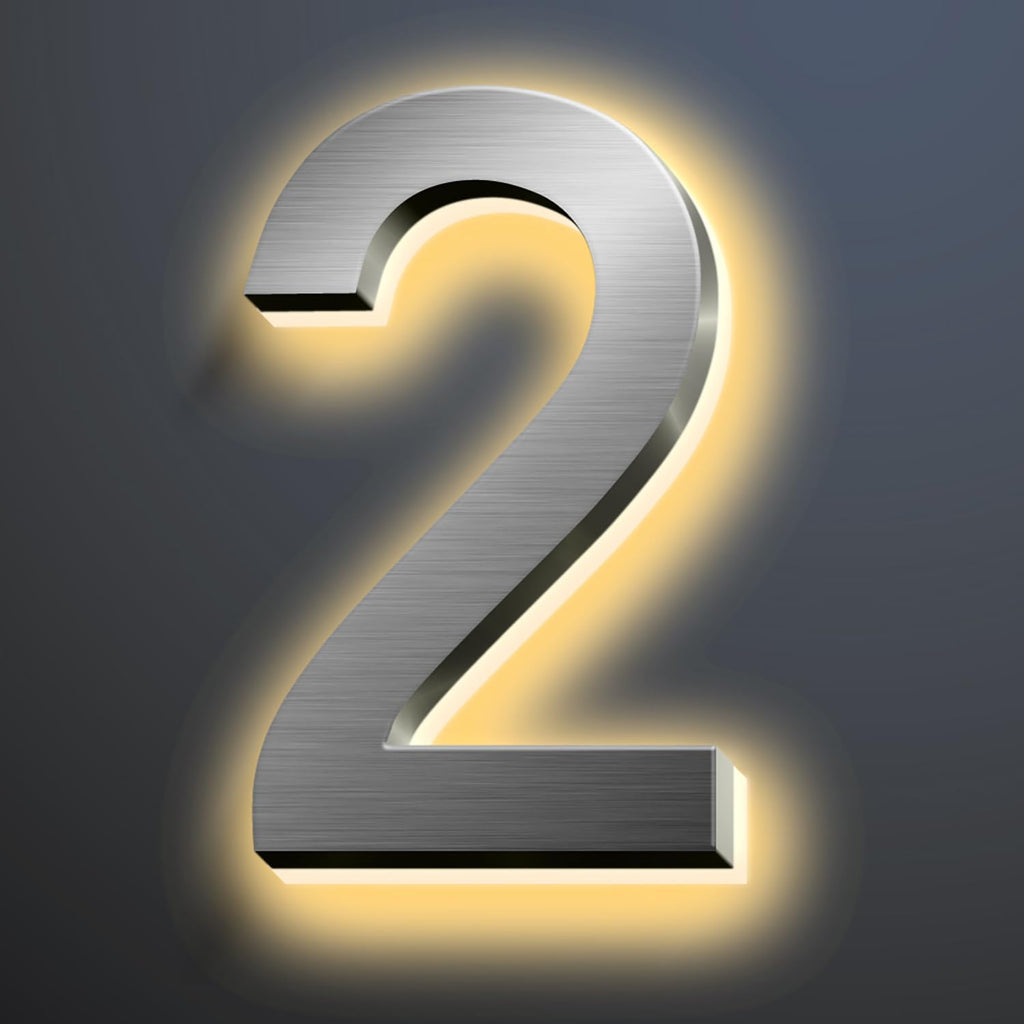 Illuminated House Numbers 20 Inch, Backlit LED Home Address Number, Stainless Steel Hand-Polished For House Address Signs, Lighted House Numbers For Outside, Yard,2