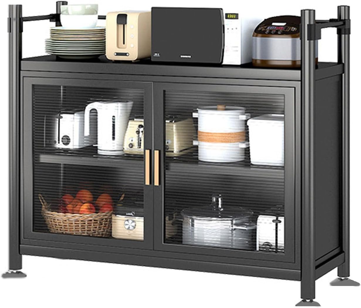 ,Height Adjustable Bakers Rack with Storage,Metal Microwave Oven Stand for Dining Room Living Room,Storage Shelf,Black-60x40x81cm