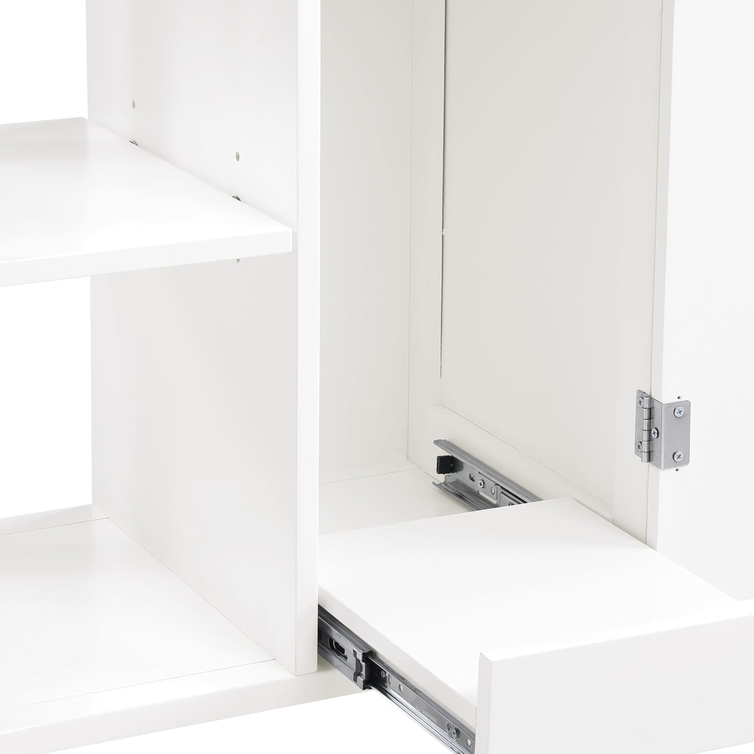 OSP Home Furnishings Derry Modern Farmhouse Kitchen Cart with Natural Butcher Block Top, Rolling Storage Cabinet with Drawer, Shelves, Hooks, White Finish