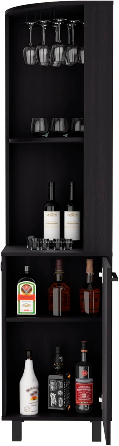 71' Freestanding Storage Cabinet, Kitchen Storage Bakers Rack with Wine Cubbies, Utility Food Cupboard with Stemware Racks for Dining, Black