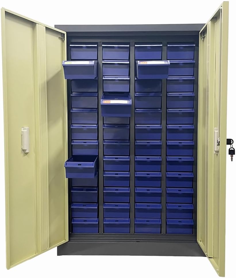 TECHTONGDA Bolt and Nut Tool Storage Cabinet 48 Drawers Parts Cabinet Contains Assortment KIT Part Cabinet Organization Shelves with Lock and Door