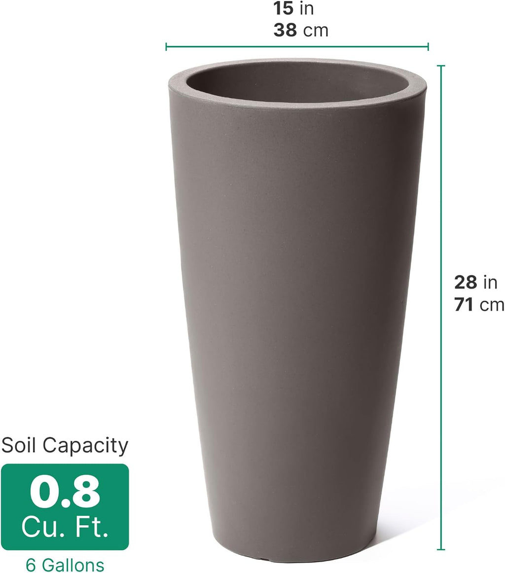 Step2 Tremont Tall Round Tapered Planter, 28' Tall 2-Pack, Indoor/Outdoor Plants, Efficient Drainage, Durable Resin, Dark Cedar