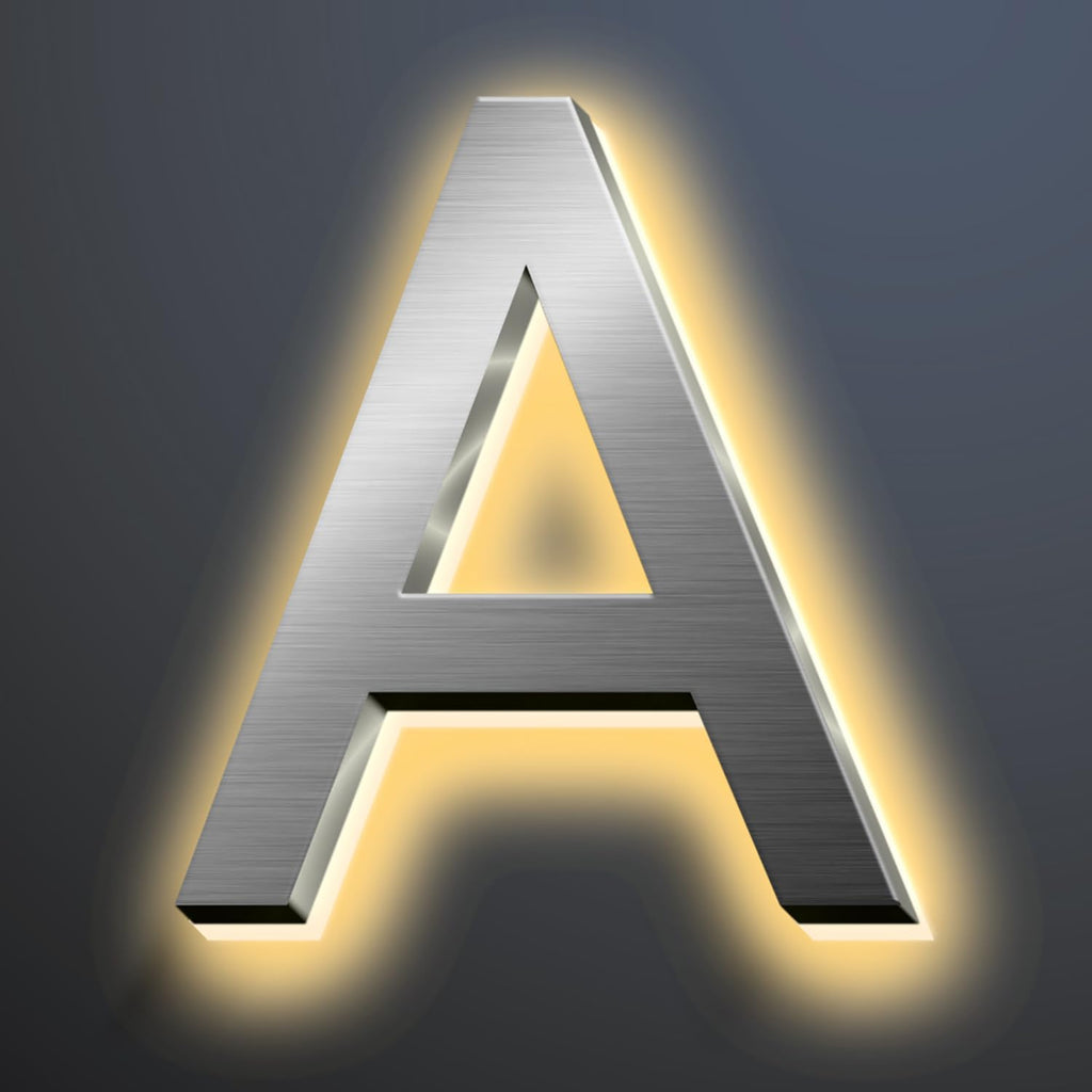 Illuminated House Numbers 20 Inch, Backlit LED Home Address Number, Stainless Steel Hand-Polished For House Address Signs, Lighted House Numbers For Outside, Yard,A