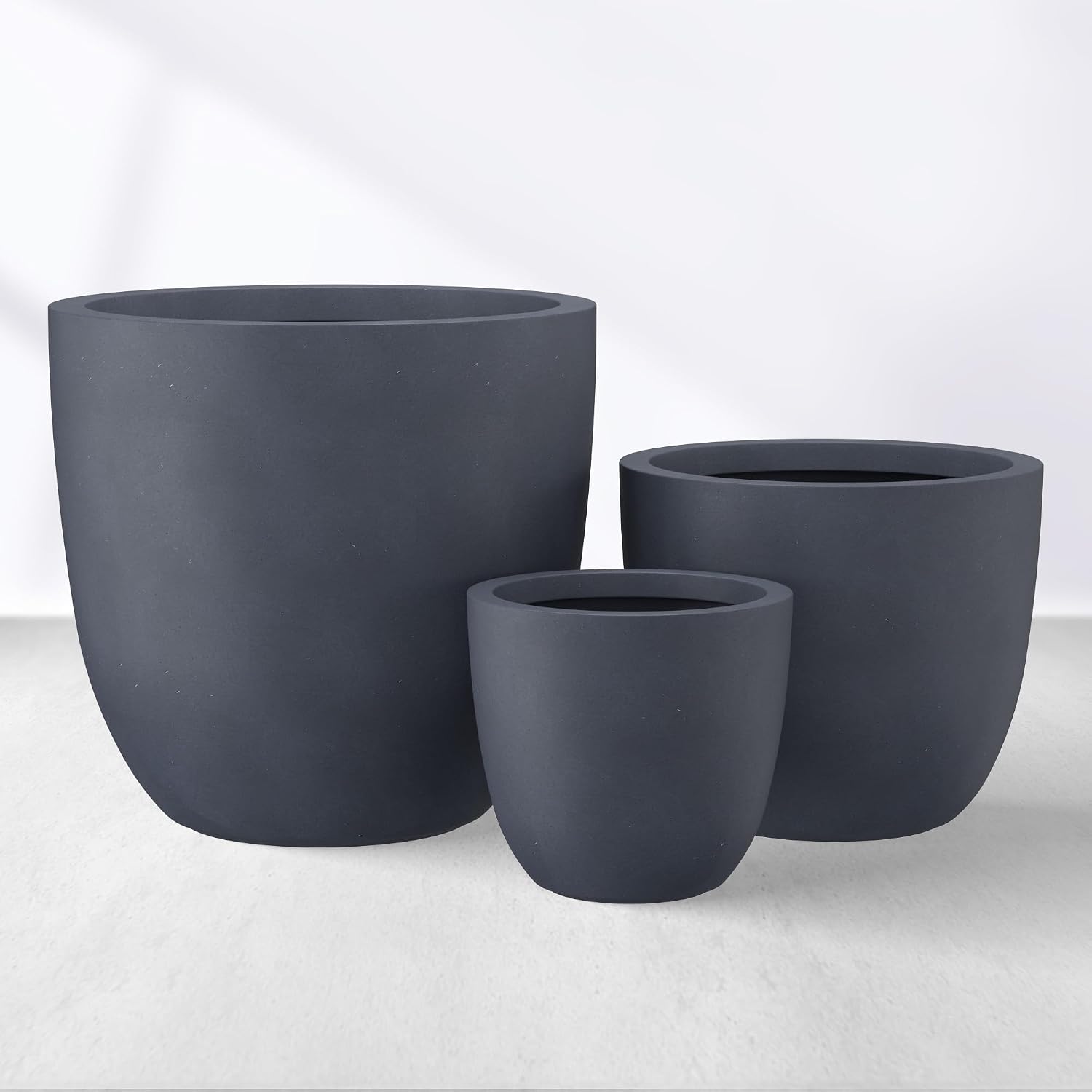 Kante 18',14',10' Dia Concrete Round Planters (Set of 3), Outdoor Indoor Large Planter Pots with Drainage Hole and Rubber Plug for Home Patio Garden, Dark Gray
