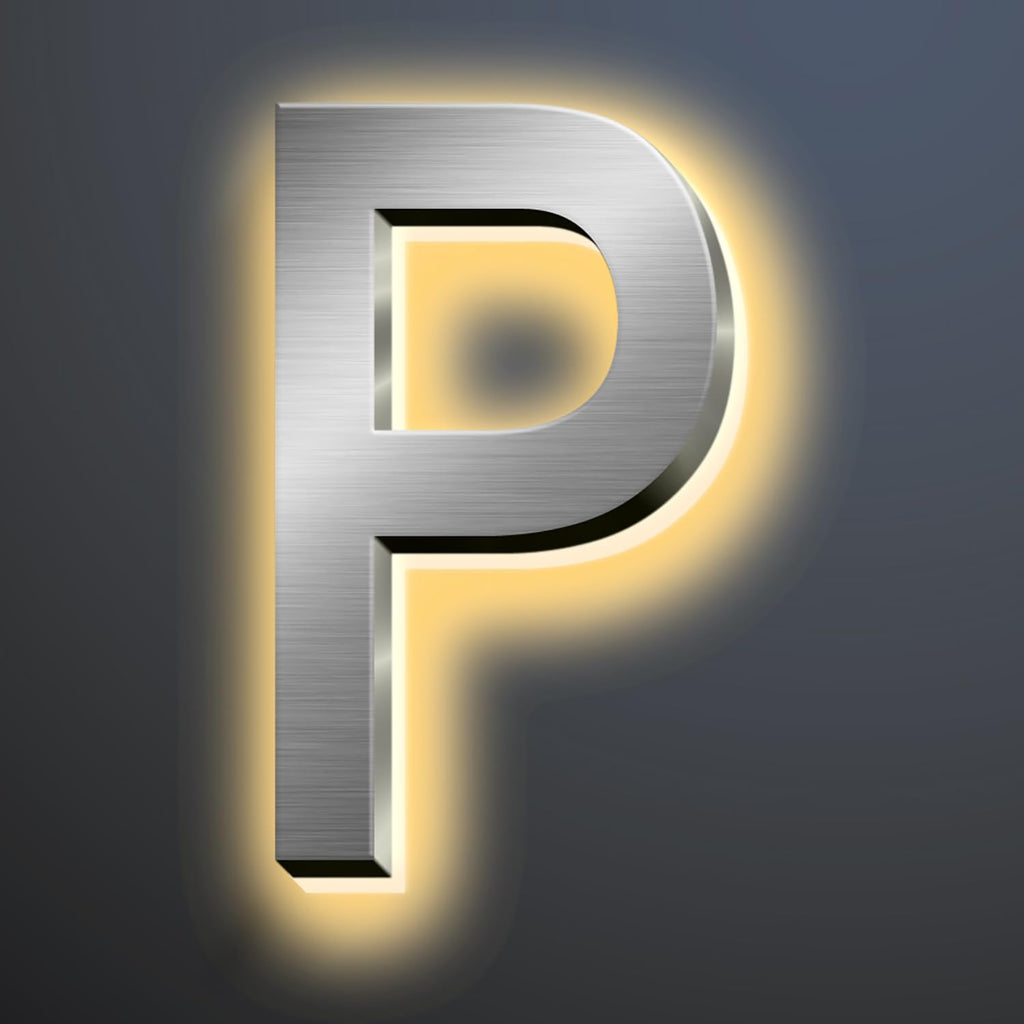 Backlit LED Illuminated Home Address Numbers, 16 Inch Illuminated House Numbers, Stainless Steel Hand-Polished For House Address Signs, Modern Lighted House Numbers,P